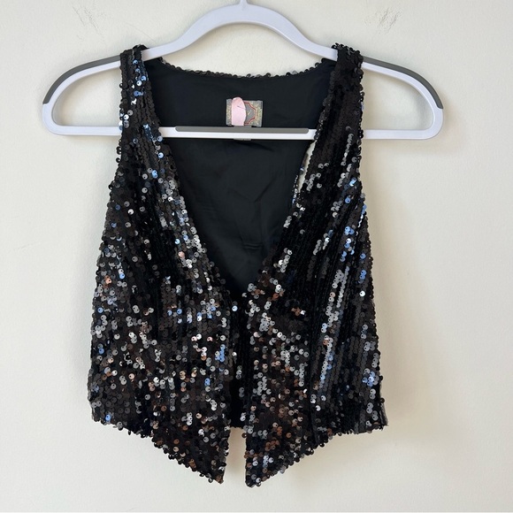 Forever 21 Y2K Black Sequin Vest - Picture 1 of 5